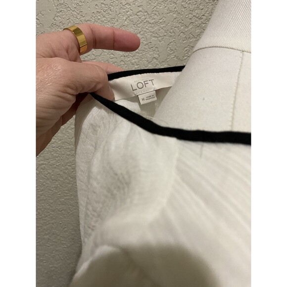 LOFT, Women’s Long Sleeve Cotton Blouse, White, Black Trim, Size: M - Picture 4 of 8